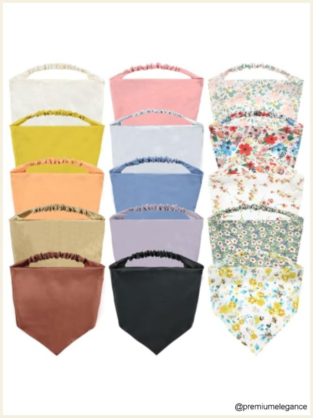 15 Pack Satin Silk Triangle Bandana Head Scarf Elastic Hair Scarf Boho Headwrap
